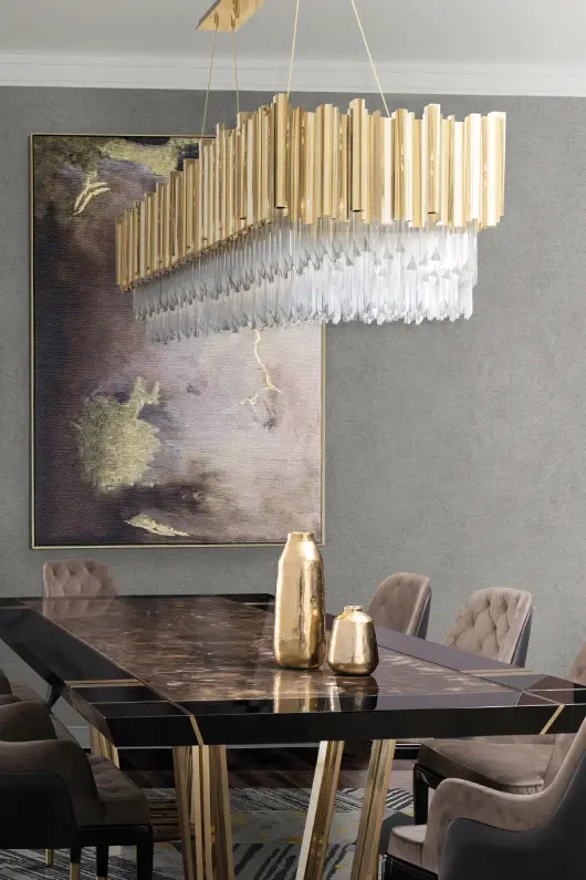Elegant Gold And Clear Crystal Pendant Light with Modern Stacked Design, Perfect for Enhancing Style in Dining Rooms And Living Spaces