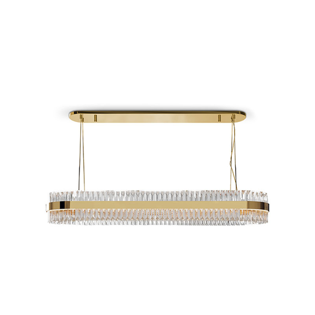 Elegant Gold And Crystal Pendant Light with Modern Layered Design, Ideal for Enhancing Style And Luxury in Dining Rooms And Contemporary Spaces