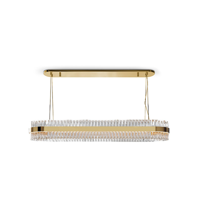 Elegant Gold And Crystal Pendant Light with Modern Layered Design, Ideal for Enhancing Style And Luxury in Dining Rooms And Contemporary Spaces