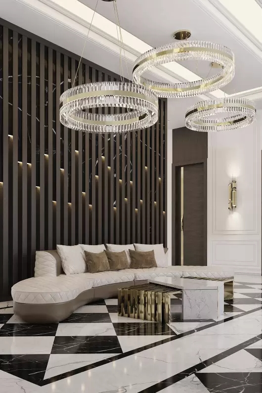 Elegant Gold And Crystal Round Pendant Light with Modern Layered Design, Ideal for Enhancing Style And Sophistication in Dining Rooms And Living Spaces