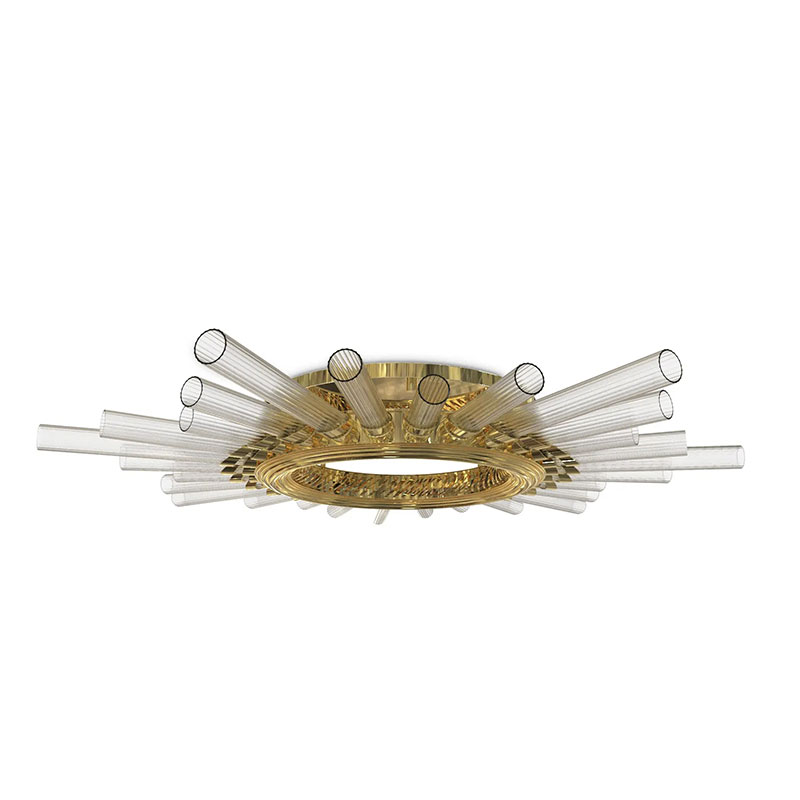 Romantic Modern Plafond Light Fixture in Gold-Plated Brass and Crystal Glass for Stylish Interiors