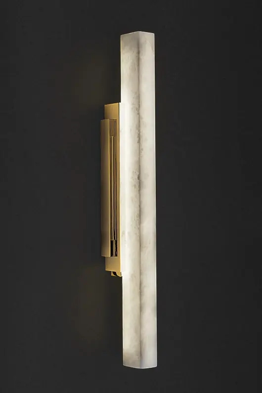 Sleek Gold And Alabaster Dual-Bar Vertical Wall Sconce for Contemporary Elegance in Living Spaces