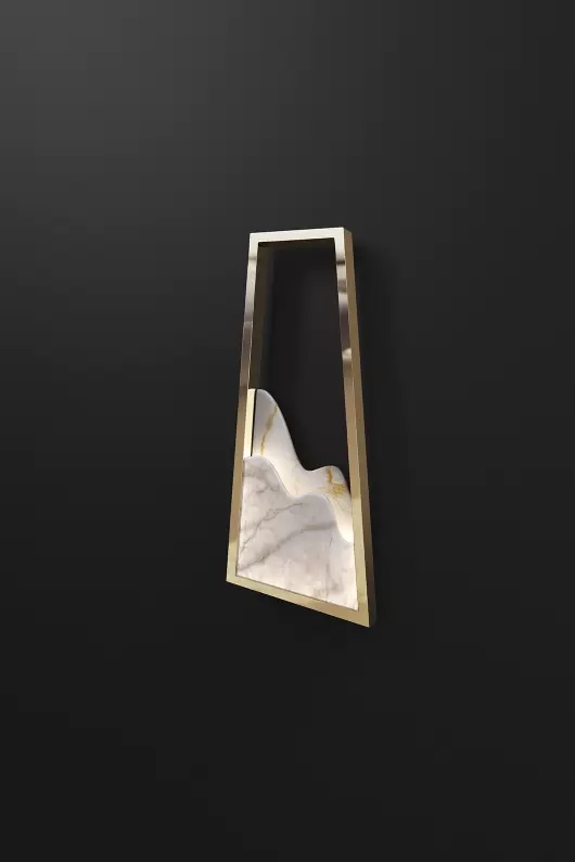 Artistic Gold Framed Wall Lamp with Wave-Inspired Marble Accent, Ideal for Modern And Elegant Environments