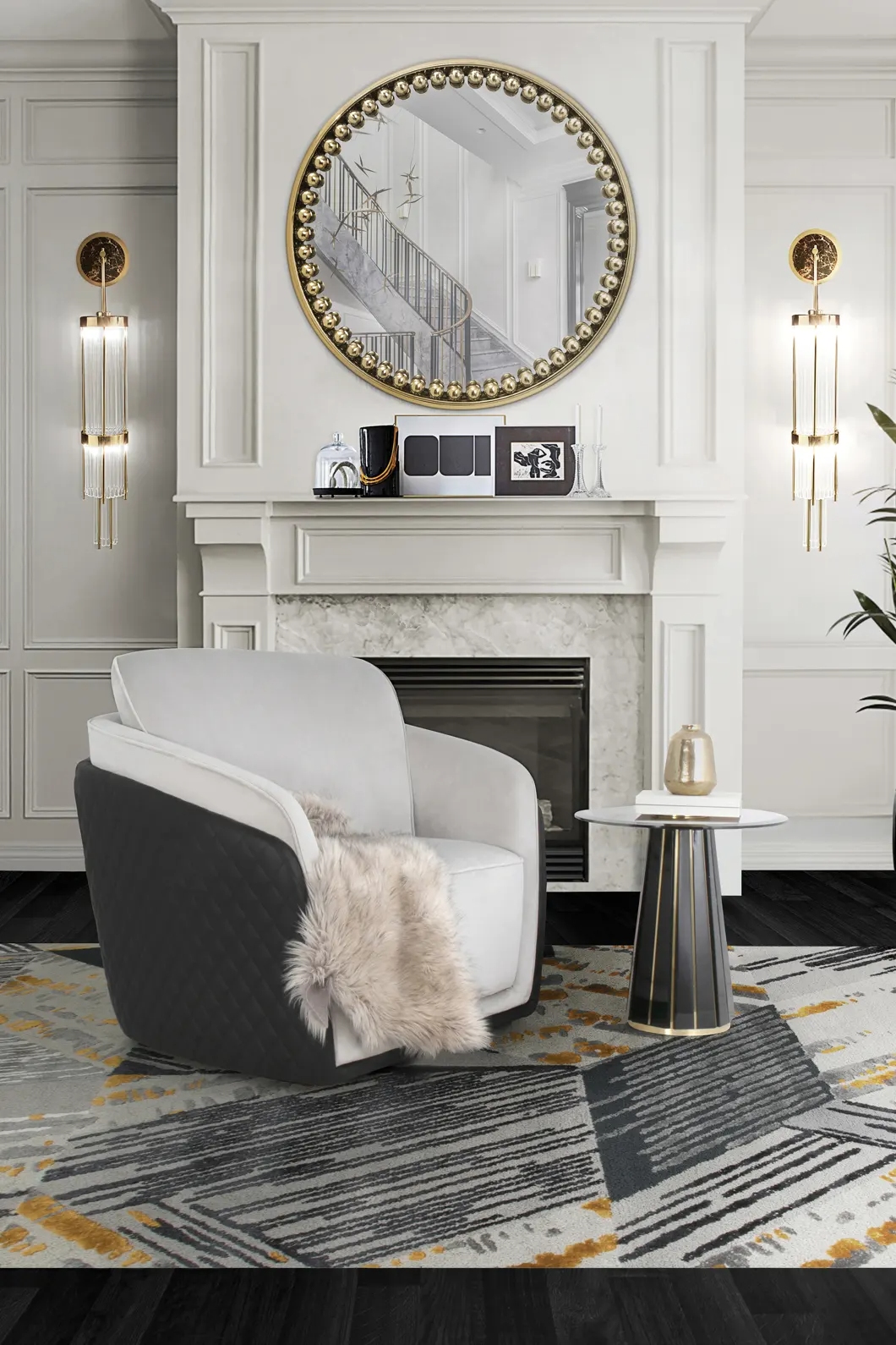 Elegant Vertical Crystal Wall Light with Golden Accents And Marble Mount