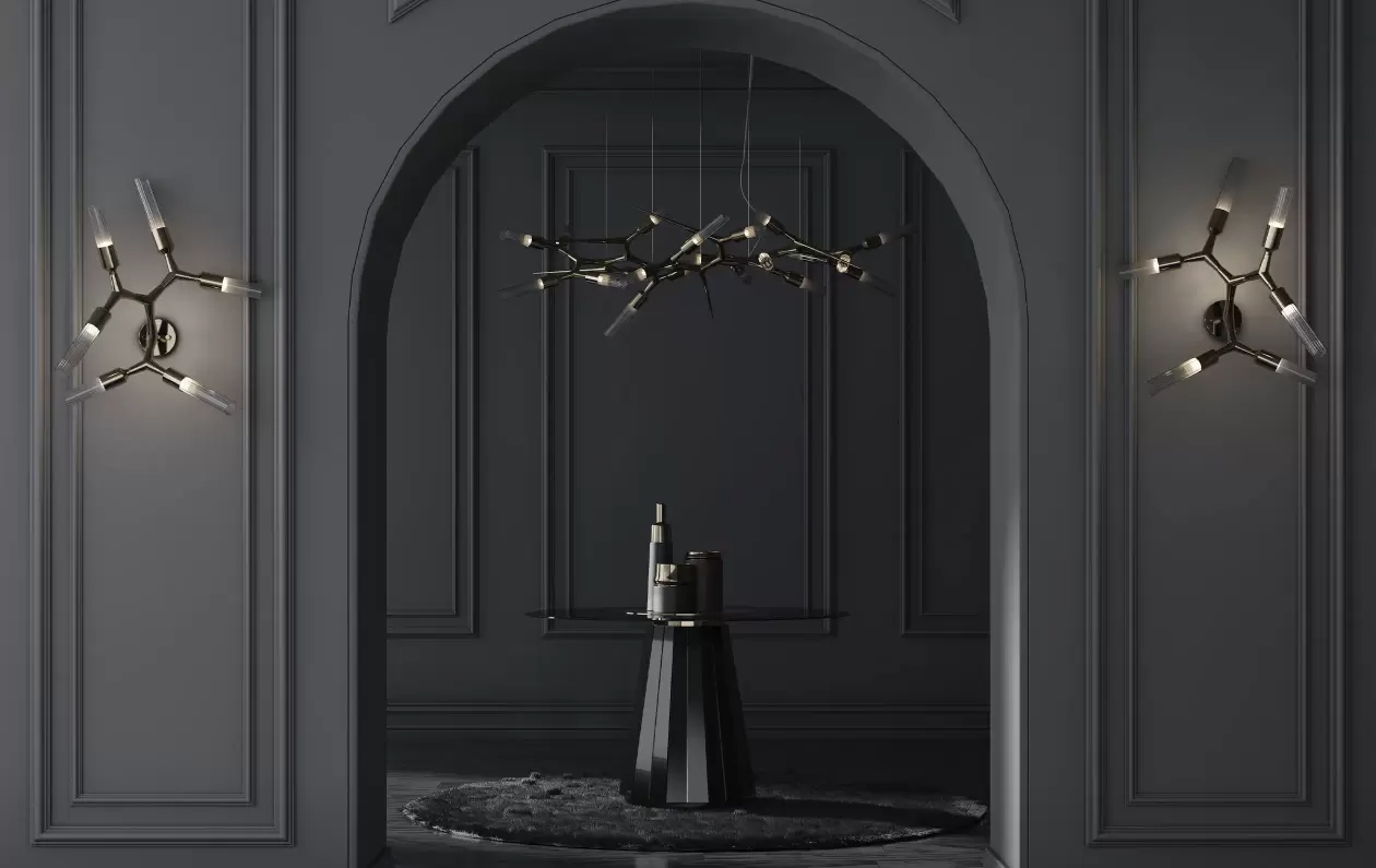 Modern Geometric Gold Wall Sconce with Angular Arms And Cylindrical Glass Shades - Contemporary Elegance for Any Room