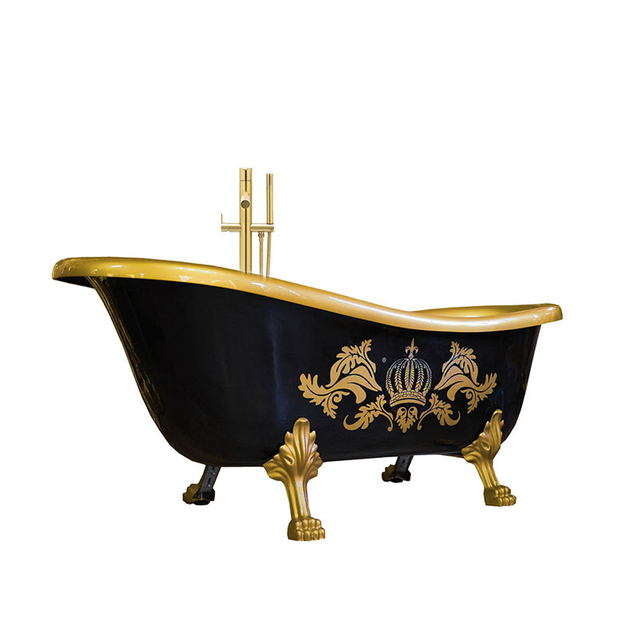 Luxury Hotel Design Black And Gold Freestanding Bathtub with Faucet, Deep Soaking Tub for Villas And Apartments