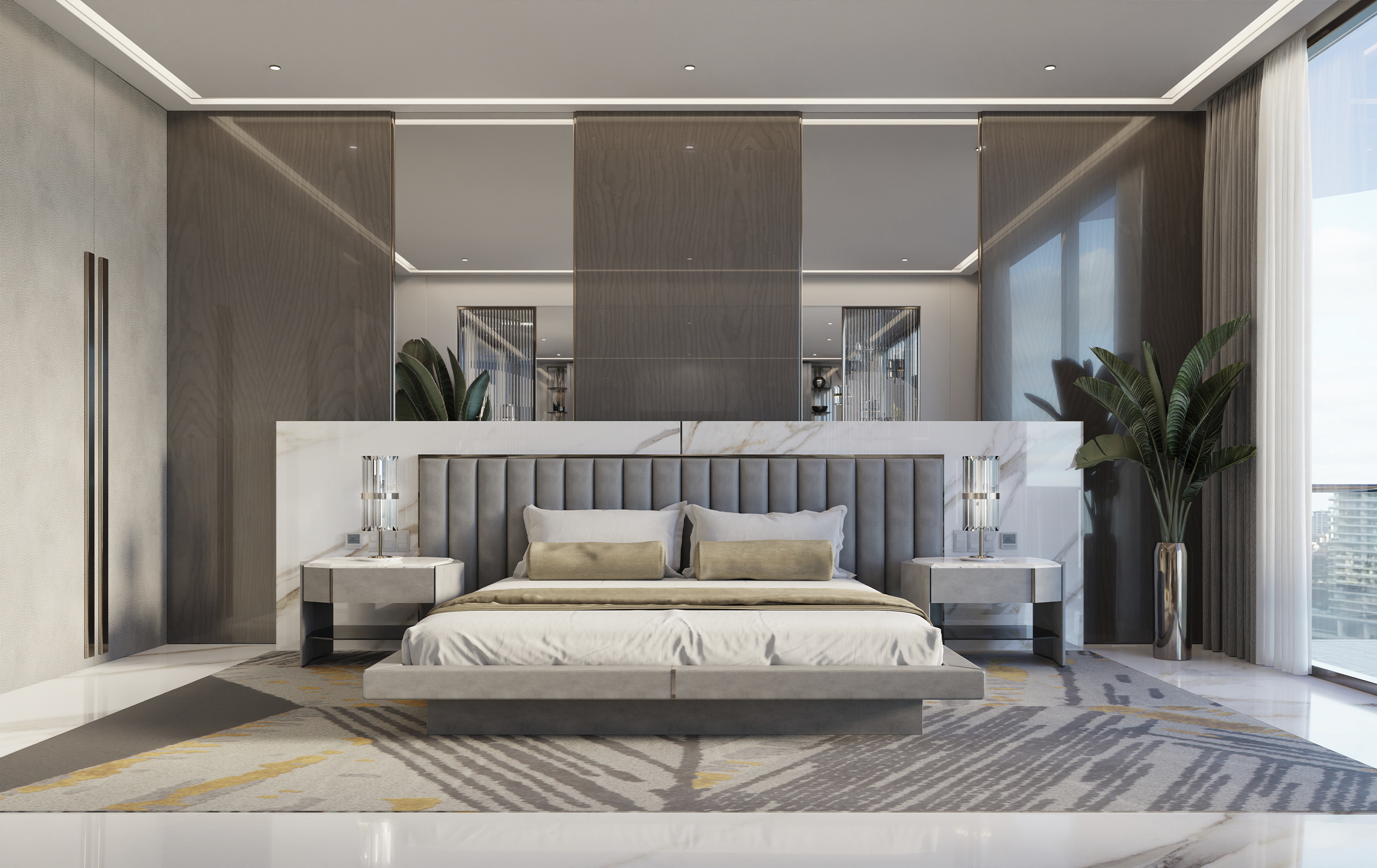 Modern Minimalist Tufted Headboard King Bed, Anti-Mite High-Elastic Comfort Bed for Villa Master Bedrooms