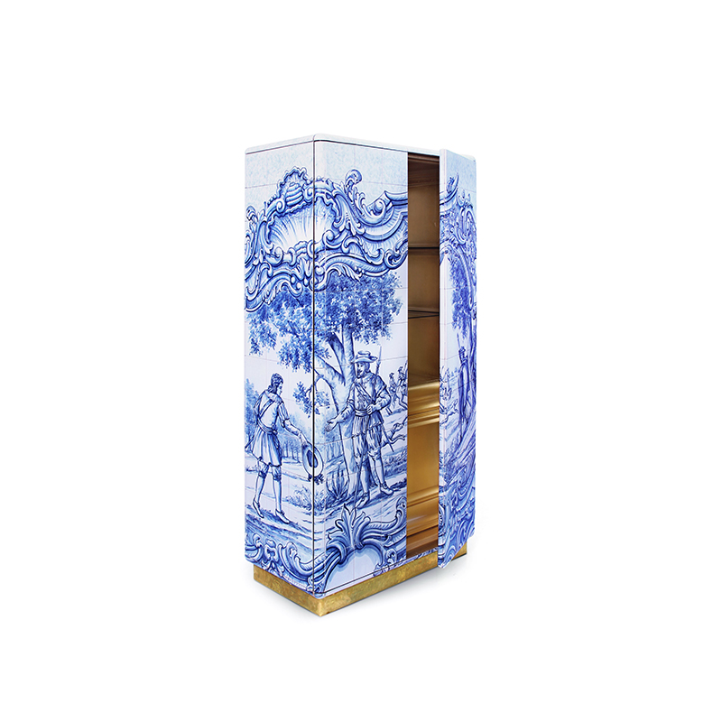 European Modern Hand-Painted Artistic Wine Cabinet, Multi-Functional Home Bar Display with Non-Slip Shelves