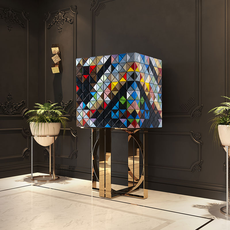 European Luxury Diamond-Shaped Wine Cabinet with Gold-Plated Stainless Steel Base, Large Wine Storage for Villas, KTV, And Home Bars