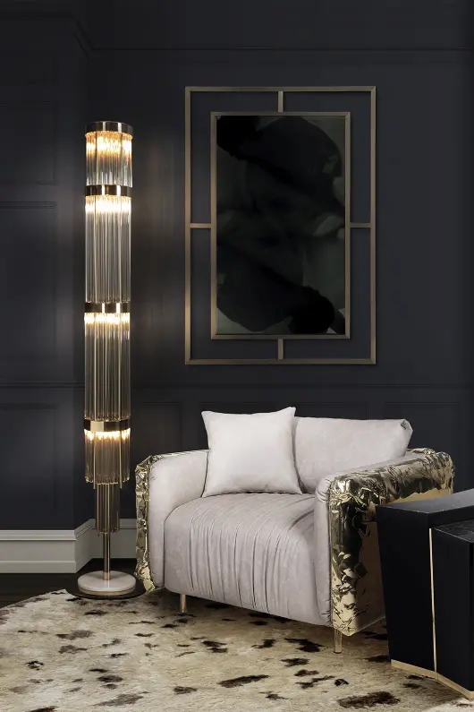 Sleek Tall Crystal Floor Lamp with Gold Accents And Geometric Design for Contemporary Home Lighting