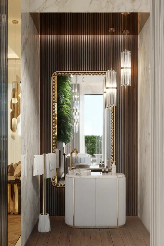 Elegant Small Pendant Lamp Inspired by Iconic Architecture with Crystal Glass And Gold-Plated Brass