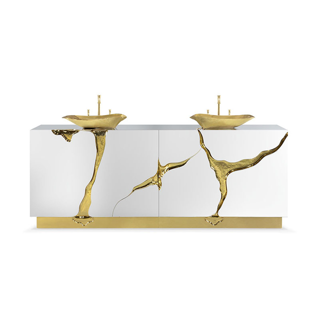 luxury bathroom stainless steel washstand gold sink