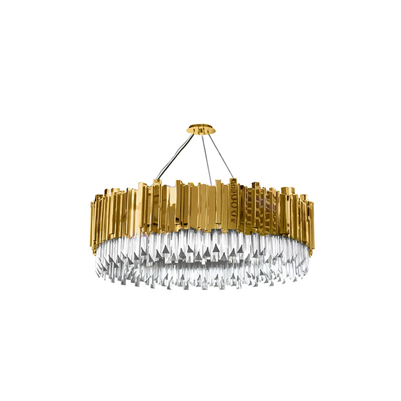 Stylish Gold And Crystal Pendant Light with Modern Triangular Design, Perfect for Adding Elegance To Dining Rooms And Living Spaces