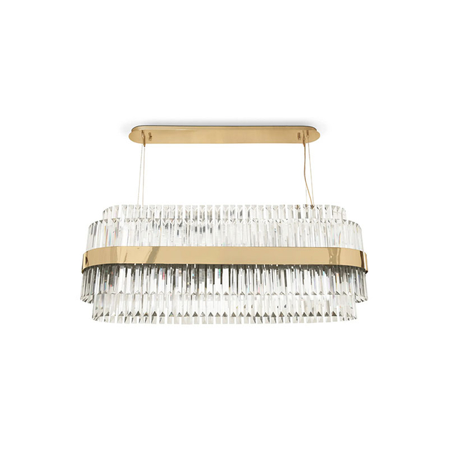 Modern Gold and Crystal Linear Pendant Light with Chic Textured Design, Ideal for Brightening Up Dining Areas and Contemporary Interiors