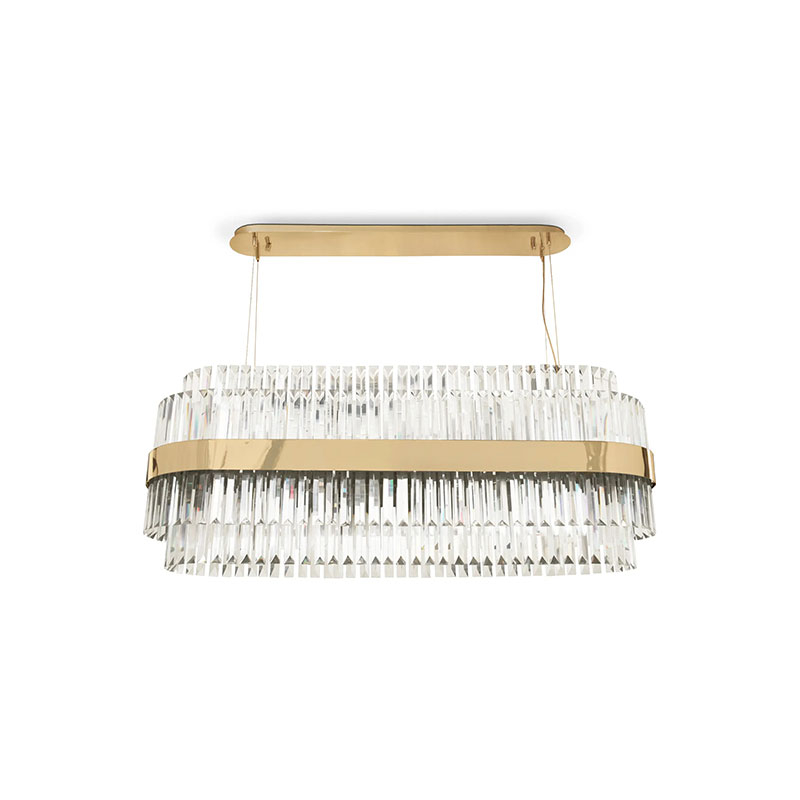 Modern Gold and Crystal Linear Pendant Light with Chic Textured Design, Ideal for Brightening Up Dining Areas and Contemporary Interiors