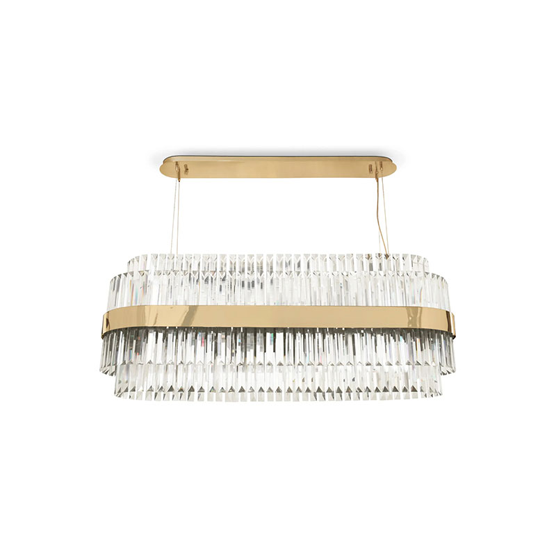 Modern Gold and Crystal Linear Pendant Light with Chic Textured Design, Ideal for Brightening Up Dining Areas and Contemporary Interiors