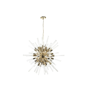 Stunning Gold And Clear Glass Starburst Pendant Light with Modern Design, Ideal for Creating A Bold Statement in Contemporary Interiors