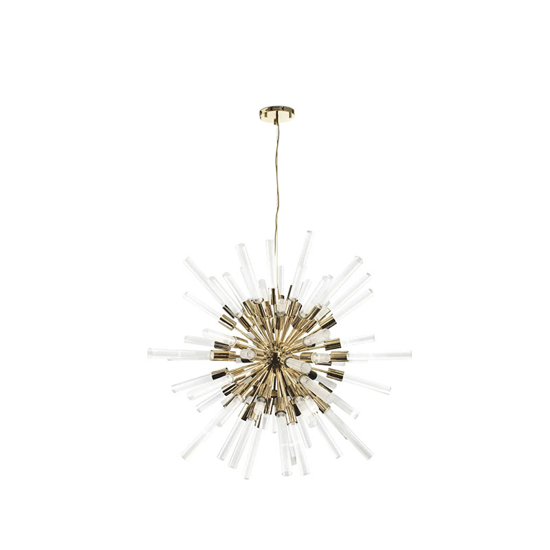 Stunning Gold And Clear Glass Starburst Pendant Light with Modern Design, Ideal for Creating A Bold Statement in Contemporary Interiors