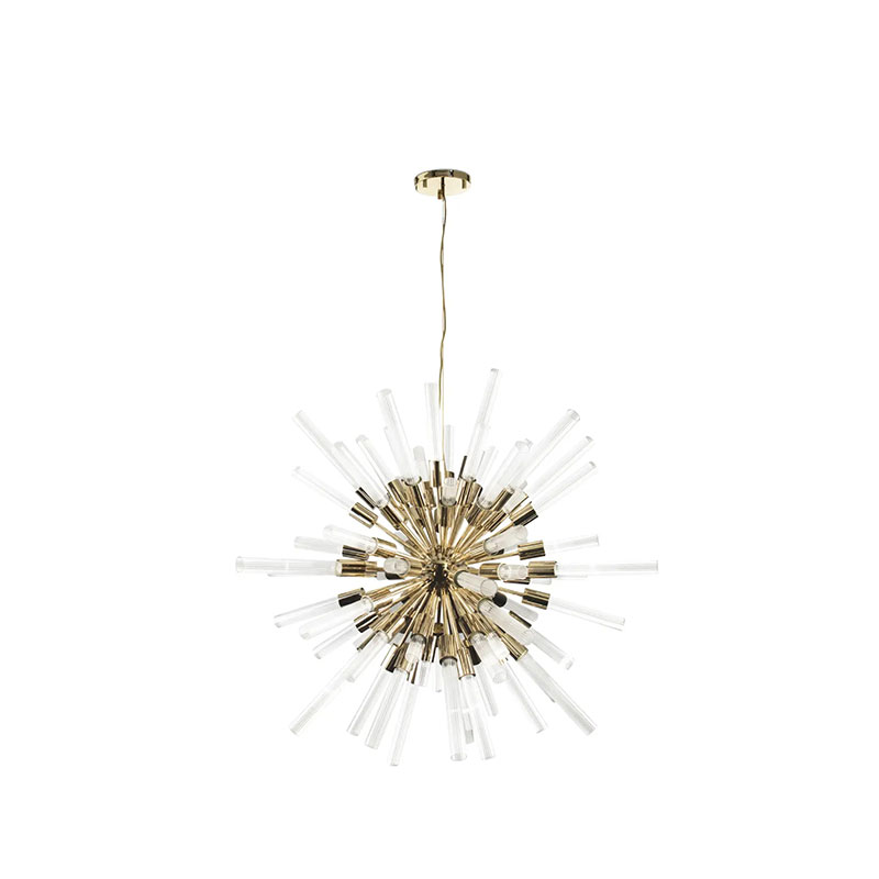 Stunning Gold And Clear Glass Starburst Pendant Light with Modern Design, Ideal for Creating A Bold Statement in Contemporary Interiors