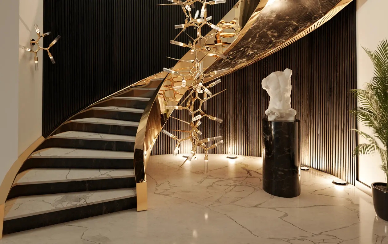 Modern Geometric Gold Wall Sconce with Angular Arms And Cylindrical Glass Shades - Contemporary Elegance for Any Room