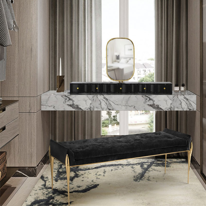 Nordic Style Thickened High-Elastic Sponge Bedroom Bench – Luxury Vanity Chair for Villas And Hotels, Makeup Stool with Footrest