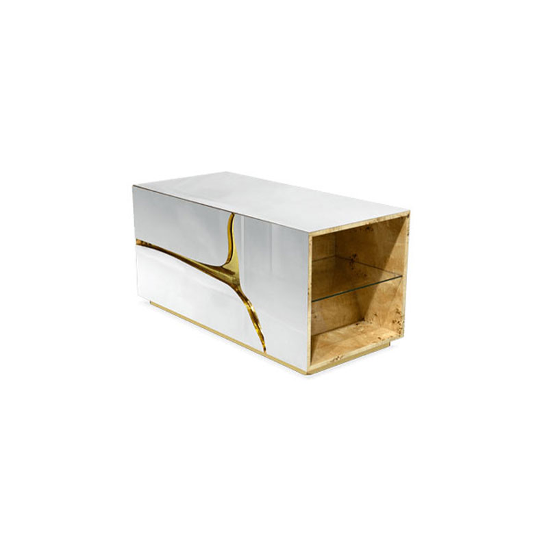 Stainless Steel Frame Y-Shaped Light Luxury Villa Bedroom Bedside Table – Elegant Double-Drawer Bedside Cabinet for Hotel Rooms