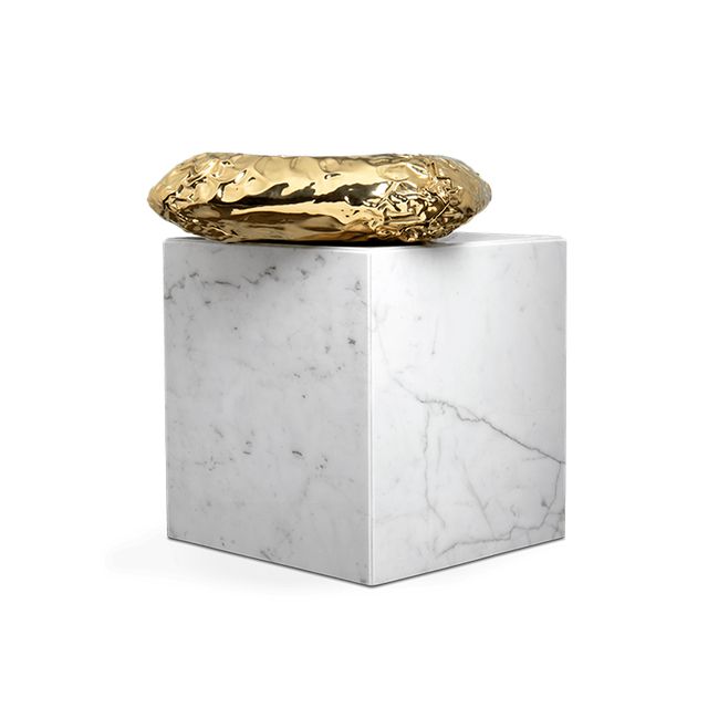 Nordic Style Gilded Marble Coffee Table, Elegant Small Side Table for Living Room And Balcony, Creative Sofa Side Table with Modern Design