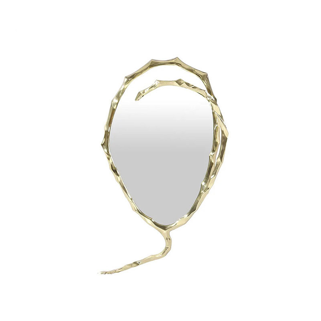 European Luxury Gold-Plated Stainless Steel Bathroom Mirror, Wall-Mounted Glass Mirror, Full-Length Floor Vanity Mirror