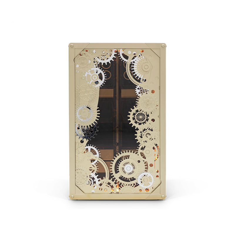 European Classical Temperature-Controlled Solid Wood Wine Cabinet, Creative Mechanical Style Wine Rack for Home Bar, Villa, Or Wine Cellar