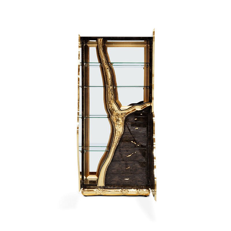Luxury High-Quality Wood Veneer Bar Cabinet, Unique Design Freestanding Large Capacity Wine Display And Storage Cabinet