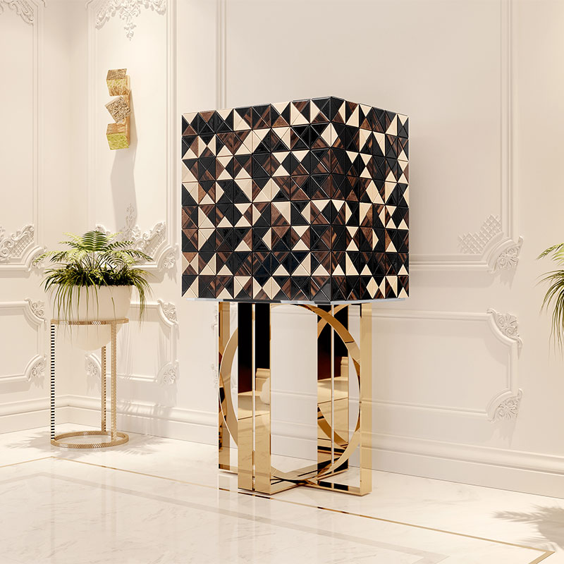 European Luxury Villa Diamond-Shaped Wine Cabinet with Gold-Plated Stainless Steel Base, Wine Storage for Dining Room, KTV, And Home Bar