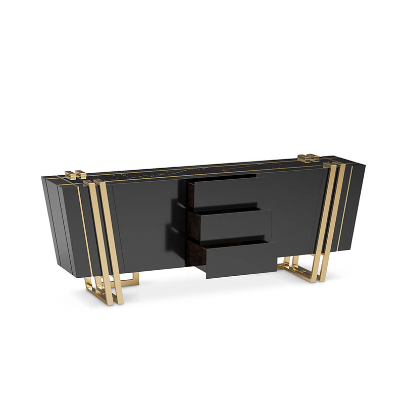 Factory Direct Marble Top Sideboard with Drawers, Large Villa Kitchen Storage And Display Cabinet for Dining Room