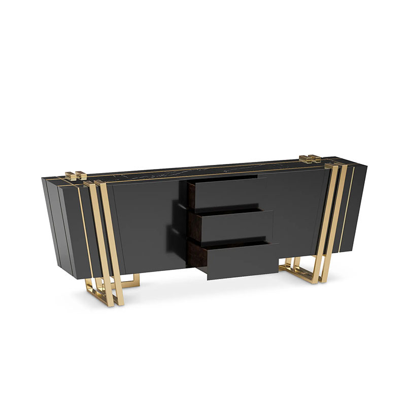 Factory Direct Marble Top Sideboard with Drawers, Large Villa Kitchen Storage And Display Cabinet for Dining Room