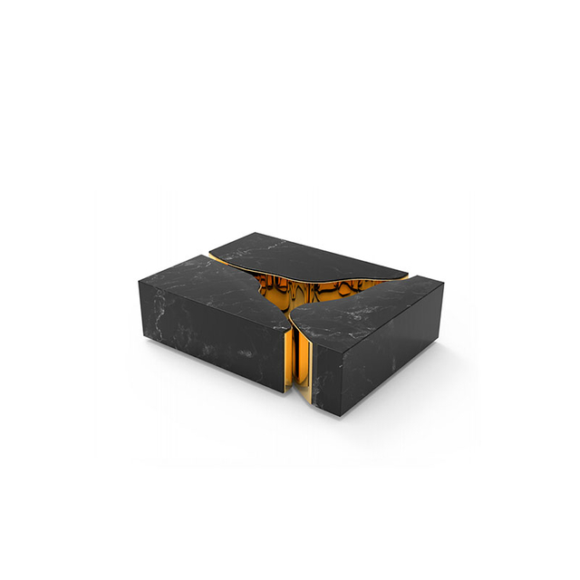 Gold-Plated Stainless Steel Black 3-Piece Square Coffee Table Set, Luxury Villa Living Room Sofa Side Table And Tea Table