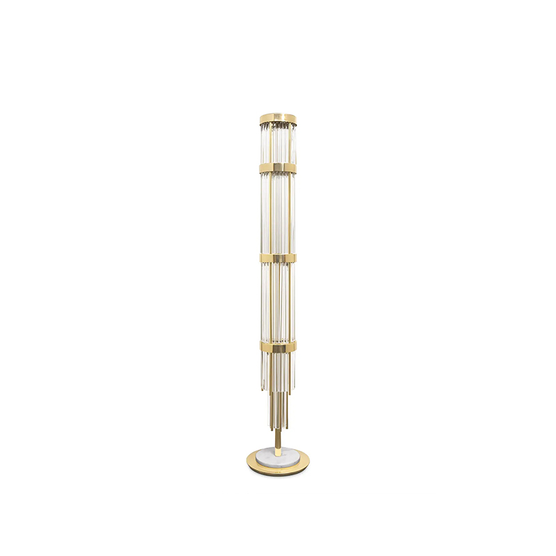 Sleek Tall Crystal Floor Lamp with Gold Accents And Geometric Design for Contemporary Home Lighting