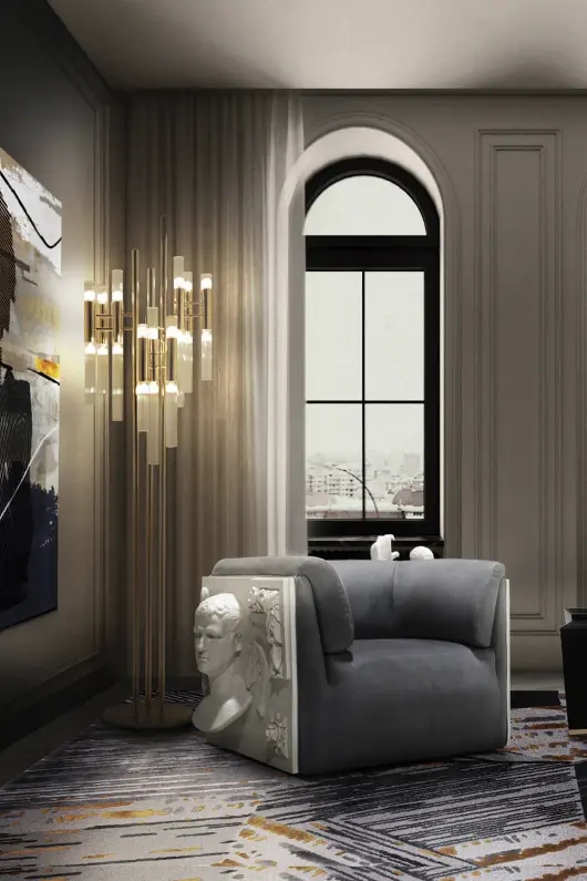 Sleek Multi-Arm Floor Lamp with Gold Accents And Clear Glass Tubes for Contemporary Home Lighting
