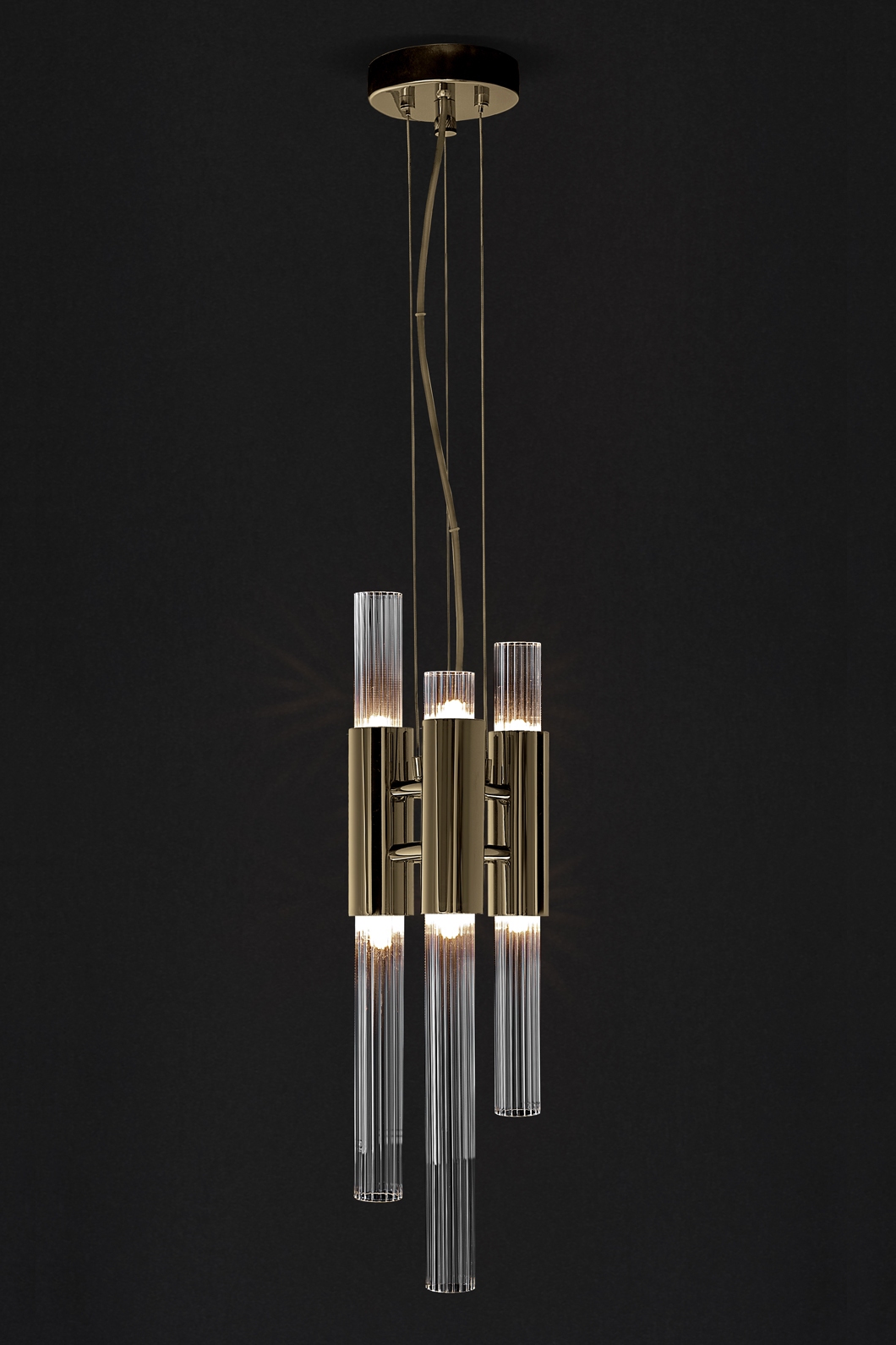 Exquisite Waterfall Pendant Lamp with Gold-Plated Brass And Ribbed Crystal Glass for Luxurious Illumination