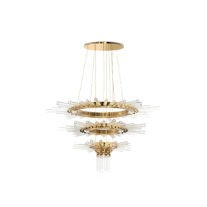 Contemporary Gold And Clear Glass Chandelier with Layered Rings for Stylish Home Lighting