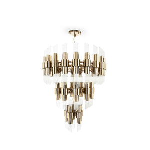 Contemporary Geometric Chandelier with Gold Accents And Clear Glass Tubes for Stylish Home Lighting