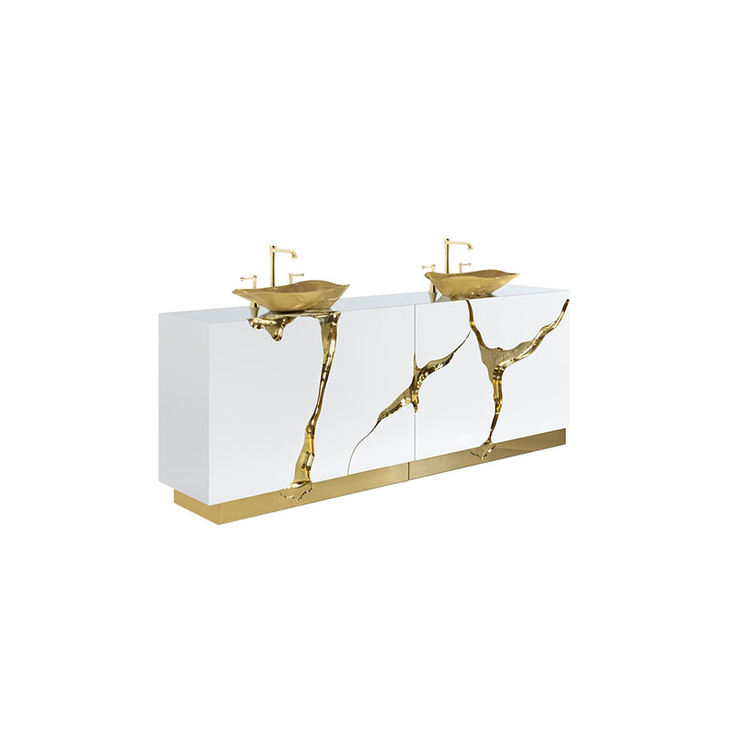 luxury bathroom stainless steel washstand gold sink