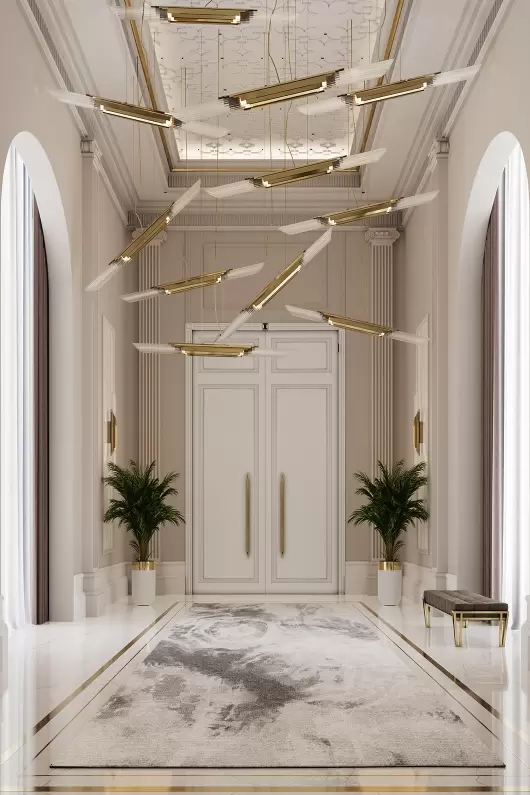 Sleek Modern Gold And Crystal Pendant Light with Geometric Design, Perfect for Adding A Touch of Elegance To Dining Rooms And Contemporary Spaces