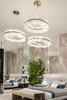 Elegant Gold And Crystal Round Pendant Light with Modern Layered Design, Ideal for Enhancing Style And Sophistication in Dining Rooms And Living Spaces