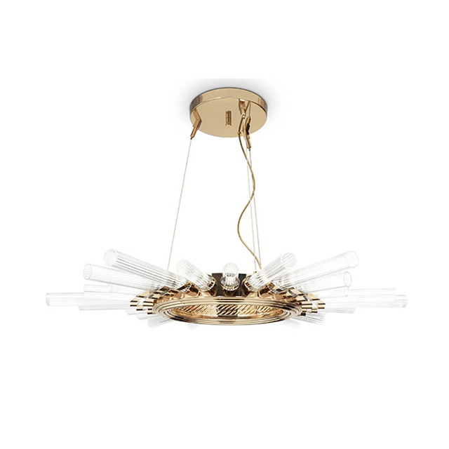 Sleek Gold And Clear Glass Pendant Light with Dramatic Starburst Design, Ideal for Creating A Striking Focal Point in Modern Interiors
