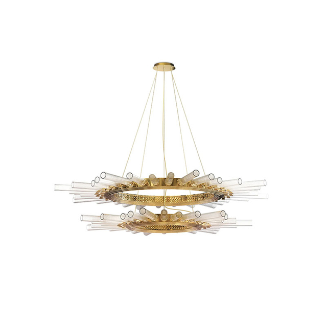 Artistic Gold And Clear Glass Pendant Light with Innovative Dual-Ring Design, Perfect for Enhancing Modern Interiors And Creating A Stunning Focal Point