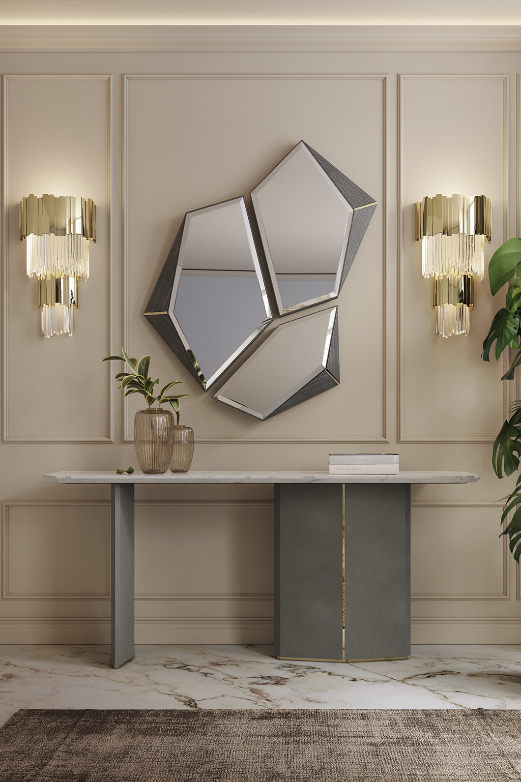 Opulent Gold And Clear Crystal Wall Lamp with Luxurious Tiered Design, Ideal for Sophisticated Ambient Lighting in Elegant Spaces
