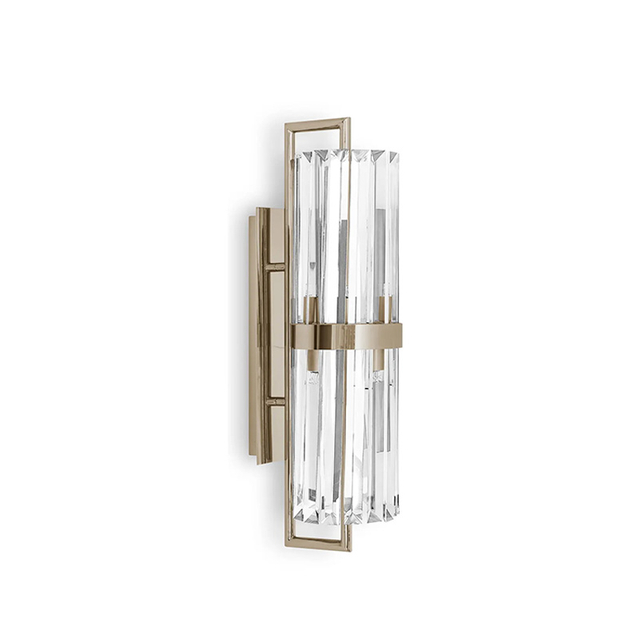 Modern Clear Crystal Wall Sconce with Elegant Gold Bands, Ideal for Sophisticated And Streamlined Decor