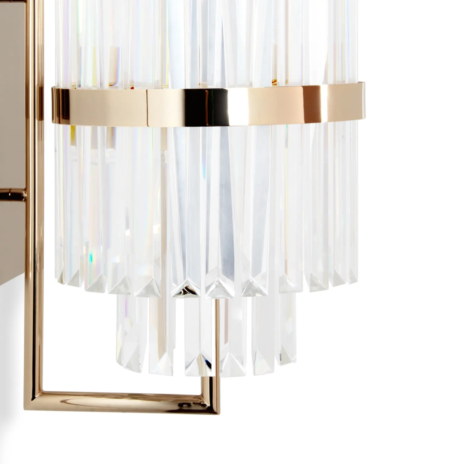 Contemporary Clear Crystal Wall Sconce with Gold Accent Bands, Ideal for Enhancing Modern And Luxurious Decor