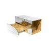 Stainless Steel Frame Y-Shaped Light Luxury Villa Bedroom Bedside Table – Elegant Double-Drawer Bedside Cabinet for Hotel Rooms