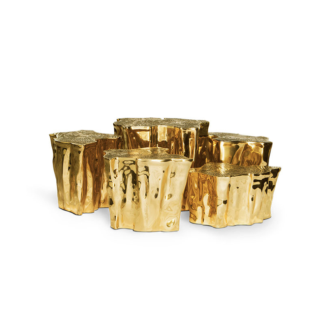 Light Luxury Gilded Stainless Steel Etched Surface Side Table – Sofa End Table for Living Room, Office, Or Study