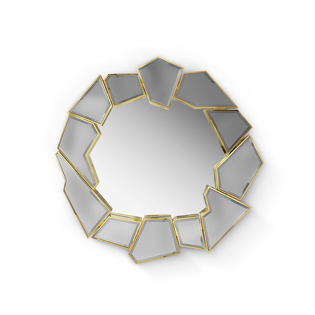 European Luxury Polygonal Bathroom Wall Mirror with Gold-Plated Stainless Steel Frame, Decorative Glass Mirror for Living Room